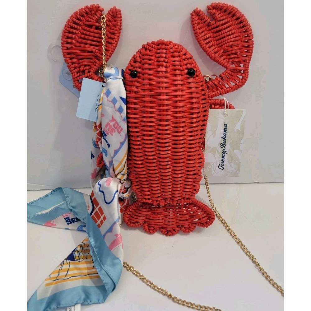 Tommy Bahama Wicker LOBSTER Bag Crossbody Removable Chain Strap Coastal Sealife